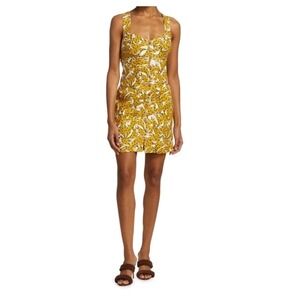 Farm Rio XL Yellow Banana Print Linen Button Down Dress Sweetheart Crossback